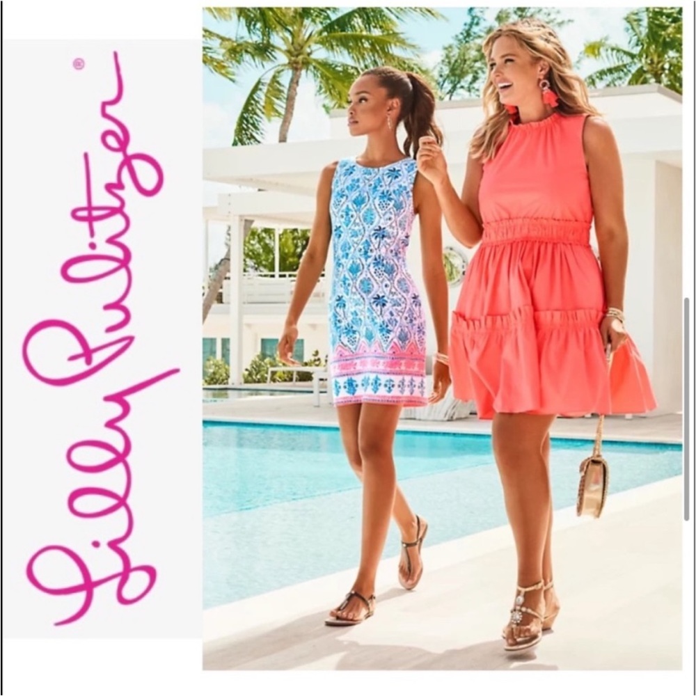 Lilly Pulitzer Elina Stretch Ruffle Dress in Coral Spritz - Picture 3 of 10